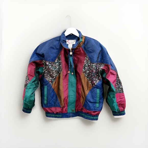 Active Stuff Vtg MultiColor Nylon Windbreaker Jacket Sz M Colorblock Patchwork - Picture 1 of 8